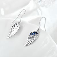 Blue & Clear CZ Stones Schutzengel Frauen Spiritual Dangle Ohrring Schmuck Sterling Silber Angel Wing Drop Ohrringe