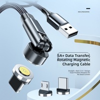 Câble de données magnétique rotatif à 540 degrés 1M 3FT 5A à charge ultra-rapide DC pour ordinateur portable, compatible Type-C et appareils Android, en alliage de zinc