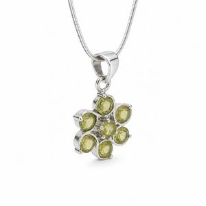925 Sterling Silver Rhodium Plated <b>Peridot</b> Flower <b>Pendant</b> - Product Image 3