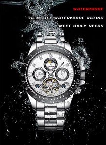 KINYUED – montre automatique mécanique pour hommes, bracelet en acier inoxydable, phase de lune, cadran en diamant, étanche 3 bars, affichage lumineux, vente en gros - Product Image 5