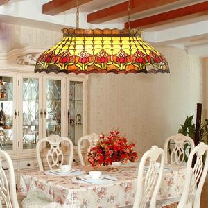 Lustre Tiffany en verre teinté fait main, 41 pouces, 6 LED, lumières blanches chaudes, motif de fleurs de tulipe, lampe suspendue pour l'éclairage de la salle à manger - Product Image 4