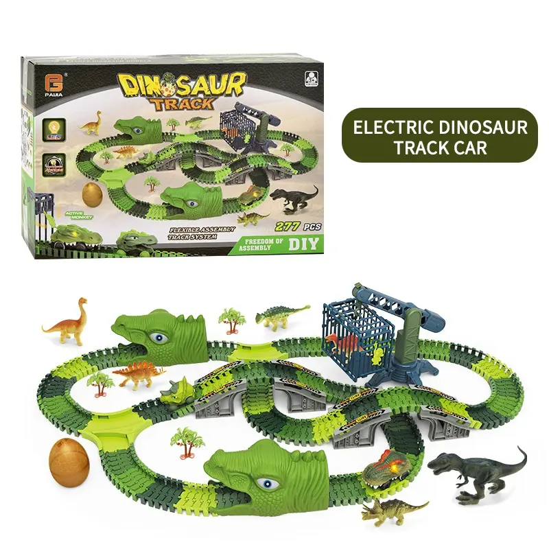Dinosaurus Spoor Set Speelgoed Elektrische Treinstel Spoor Diy Magic Gemonteerd Bouwstenen Auto Speelgoed Geschenken Voor Jongens