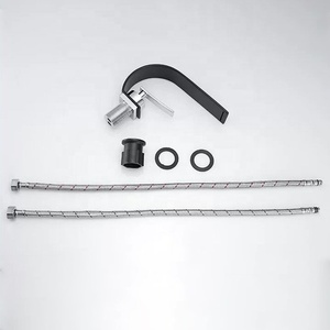 Rubinetto a Cascata ad Arco per Lavabo Bagno <span class=keywords><strong>Miscelatore</strong></span> per Lavandino <span class=keywords><strong>Nero</strong></span> Cromato - Product Image 5
