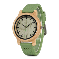 Montre en bois de bambou pour le sport et la mode, 44 mm, cadran à aiguilles, bracelet en silicone coloré, mouvement à quartz