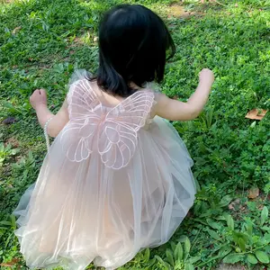 Gaun Pesta Ulang Tahun Bayi Perempuan, Gaun Pesta Ulang Tahun Kain Tule Chiffon Punggung Tanpa Lengan Musim Panas Balita