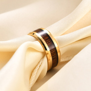 <b>Tungsten</b> Steel Ring 8mm Black With Wood Grain Inlay Wedding Band Fashion Jewelry - Product Image 3