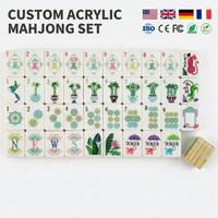 Jeu de tuiles de Mahjong personnalisées de 32 mm, 160 tuiles en acrylique gravées avec motif bambou, tuiles de Mahjong américaines pour adultes, jeu de société classique pour soirée en famille
