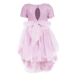 שמלת נסיכה לבנות עם שרוולים קצרים, פאייטים בצבע לבנדר, שכבות טול, שוליים גבוהים-נמוכים, למסיבת יום הולדת, שמלה לילדות - Product Image 3