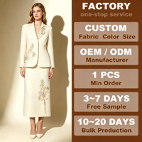 Setelan Blazer Rok Bordir Bunga 3D Warna Ivory Wanita 2026 Musim Gugur Terbaru Dua Potong Slim Fit Pakaian Formal