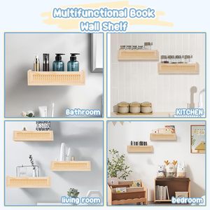 Étagères flottantes en bois, étagère murale en <span class=keywords><strong>rotin</strong></span> Boho pour <span class=keywords><strong>salle</strong></span> <span class=keywords><strong>de</strong></span> <span class=keywords><strong>bain</strong></span> et cuisine, étagère flottante en osier pour enfants - Product Image 6