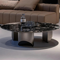 Luxuriöser Marmor-Couchtisch Wohnzimmer Runder Beistelltisch für Zuhause Moderner Hochwertiger Neuer Designer Italienischer Schwarzer Couchtisch