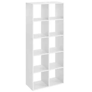 VASAGLE Scandinavian Style White 10 Compartment Wooden Bookcase Bookshelf For Living Room