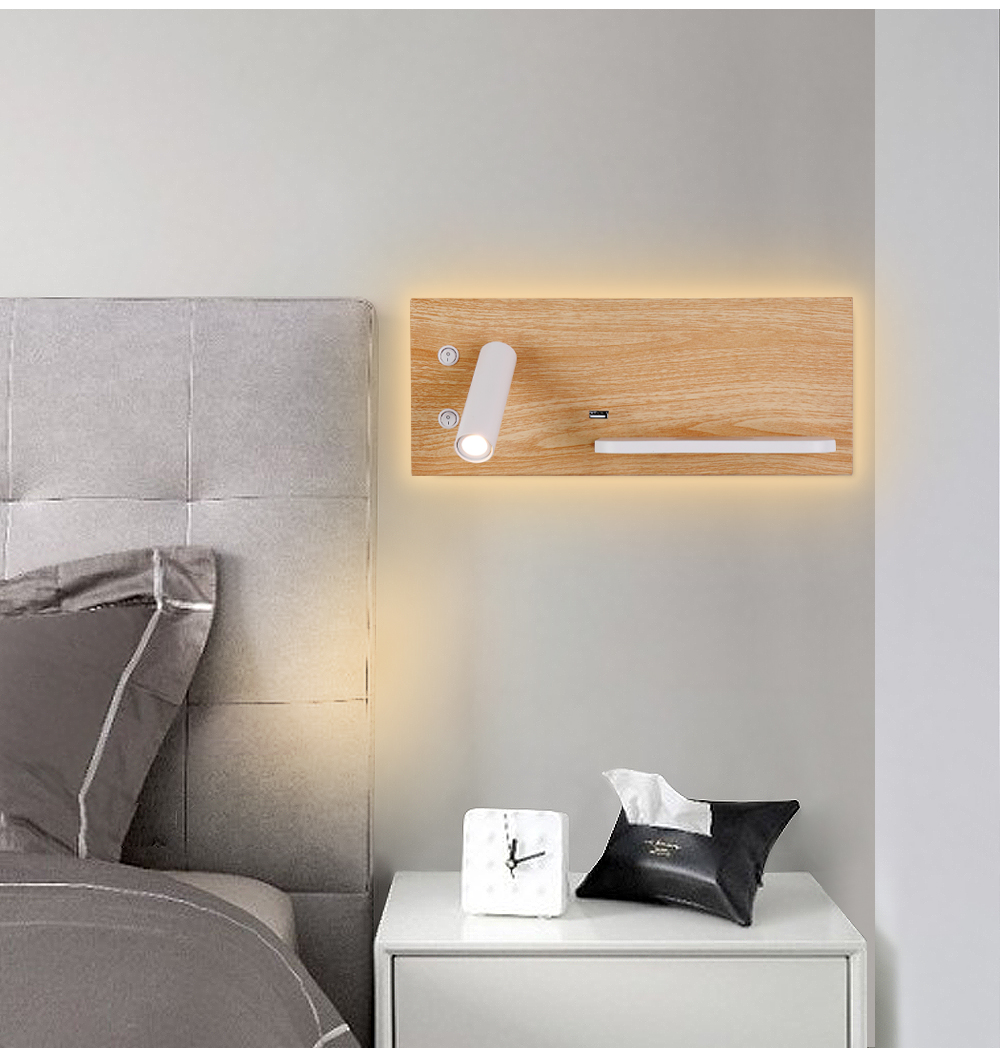 LED Wall Light Switch With Wireless USB Charging Wall Lamps Rotatable Spot Bedroom Bedside Backlit Reading Lamp