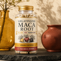 Capsules de racine de maca gélifiée - Mélange jaune, rouge et noir, certifié végétalien, pour hommes