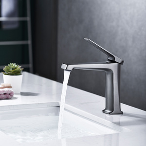 <span class=keywords><strong>Robinet</strong></span> de lavabo à poignée unique, à montage sur plan, en laiton brossé gris canon, style nordique, luxe léger, eau chaude et froide, pour la maison et l'hôtel - Product Image 1