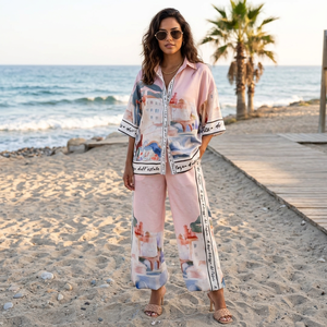 Ingrosso 2 pezzi Set da <span class=keywords><strong>donna</strong></span> a mezza manica stile Casual camicia a gamba larga Set ampio completo completo <span class=keywords><strong>donna</strong></span> completo completo <span class=keywords><strong>donna</strong></span> - Product Image 3