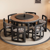 Table et chaises rondes en bois massif, avec capacité de rangement pour chaises et tabourets, modernes, simples et haut de gamme