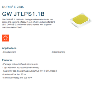 Osram DURIS E 2835 GW, Chip Led de Iluminación, Verde Puro, 554-566nm, 3,1 V, 0,47 W - Product Image 2