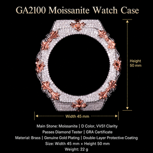 Montre GA2100 avec lunette en cuivre plaqué or, croix gothique, boîtier entièrement pavé de diamants Moissanite VVS, bijoux pour hommes - Product Image 2