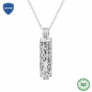 Cross-border New Stainless Steel <b>Memorial</b> Pet Ashes Pendant Necklace Plant Design Hollow Cylinder Charm Necklace - Product Image 1