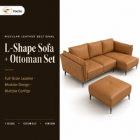 11-teiliges L-förmiges Sofa-Set aus Vollnarbenleder mit Eckdesign, linke/rechte Chaiselongue + Ottoman, schlanke schwarze Beine, kundenspezifisch OEM/ODM