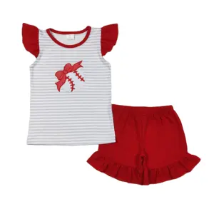 Enfant en bas âge filles baseball broderie tenues vêtements bébé manches courtes haut rouge Shorts enfants en gros boutique ensembles vêtements
