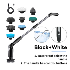 Brosse de nettoyage électrique rotative 8 en 1 sans fil avec télécommande, angle et vitesse réglables, long manche, pour salle de bain, voiture, étanche - Product Image 1