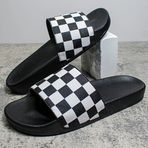 Dép Happyslides Nam 2024, họa tiết lưới đen trắng, dép đi trong nhà, dép nam cỡ lớn, nhà cung cấp dép xỏ ngón - Product Image 1