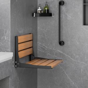 Moderner Klappbarer Wandmontierter Duschsitz aus Teakholz und Aluminiumlegierung für Toilette und Duschraum - Umweltfreundlich & Langlebig - Product Image 1