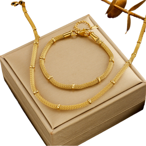 MW 간단한 패션 골드 도금 여성 보석 세트 비 변색 스테인레스 스틸 메쉬 체인 옥수수 체인 목걸이 팔찌 선물 - Product Image 2