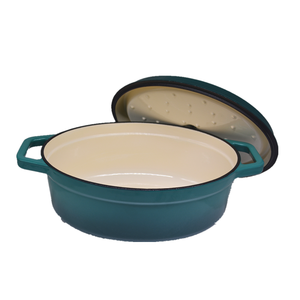 Casserole <span class=keywords><strong>en</strong></span> <span class=keywords><strong>fonte</strong></span> émaillée de forme ovale de couleur verte avec couvercle, prix de gros - Product Image 2