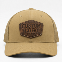 Casquette de camionneur respirante en maille à 6 panneaux avec logo en cuir personnalisé OEM de haute qualité pour la pêche et la chasse en extérieur