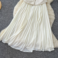 Ensemble élégant de deux pièces pour femmes, veste sans manches avec ceinture et jupe longue plissée, pour un usage quotidien
