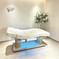 Fauteuil de soin électrique 4 moteurs en bois inclinable pour salon de beauté, spa, et soins du visage, lit de cils doux
