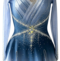 Robe de patinage artistique bleu et blanc dégradé avec strass, dos croisé en maille, pour femmes et filles