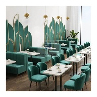 Meubles de restaurant modernes, sièges en velours vert, canapé de cafétéria, ensemble de meubles de café pour restaurants et bars