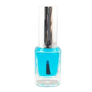 1/2oz empty clear glass nail polish bottle square 15 ml with fancy round glossy silver nail polish cap and flat brush