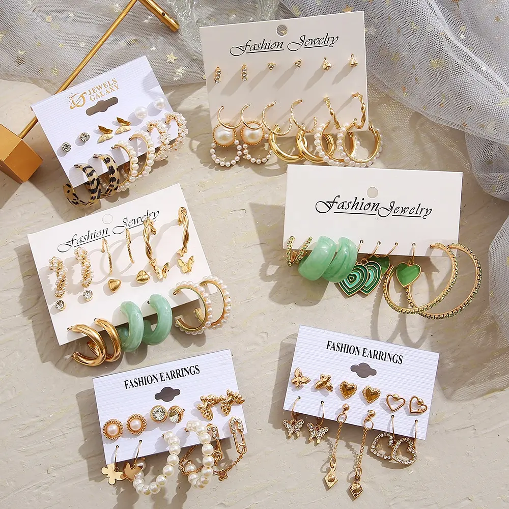 Vintage Butterfly Colorful Resin Pearl Earrings Sets For Women Geometric Golden Hoop Drop Earrings Showfay 2022 Jewel