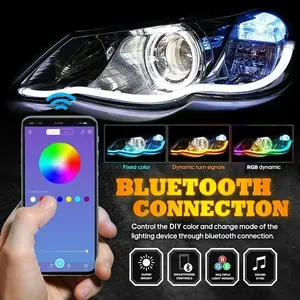 Feux de jour LED 12V pour <span class=keywords><strong>voiture</strong></span>, contrôle par application, bande <span class=keywords><strong>lumineuse</strong></span> flexible RGB Symphony, clignotant dynamique, lampe décorative pour phare - Product Image 4