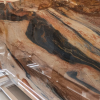 Dalle de quartzite brésilien Van Gogh avec des rayures orange et bleues pour comptoirs de cuisine, plans de toilette et revêtements muraux