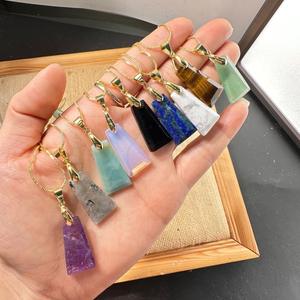 Kalung liontin baja tahan karat Bohemian baru, batu akik segi empat batu Semi mulia desain geometris Trapezoid era baru - Product Image 1