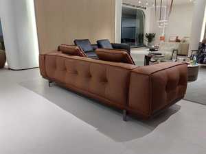 Sofá Italiano Minimalista de Cuero Vacuno Genuino - Modelo de Diseñador - Sofá Vintage <span class=keywords><strong>para</strong></span> una Sala de Estar Sencilla - Fila Recta de Sofás de Cuero - Product Image 6