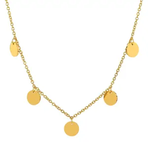 Bijouterie en stock Collier ras de cou en acier inoxydable or 18K avec breloques circulaires multi-disques pour femmes