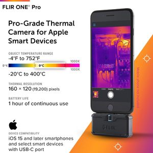 กล้องถ่ายภาพความร้อน FLIR ONE Pro สำหรับสมาร์ทโฟน IOS ชุดสี 5 สี พิกเซลความร้อน 16 บิต ความละเอียดสูงพิเศษ 320x240 (160x120) - Product Image 2