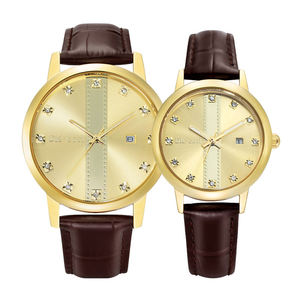 Montres de couple en cuir de luxe OEM unisexes, logo personnalisé en or, montres mécaniques en laiton - Product Image 4