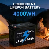 Batterie LICITTI 12V 24V 314AH 200AH 100AH LifePO4 au lithium-fer pour le stockage d'énergie domestique