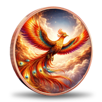 Pièce de monnaie en cuivre pur 999 de 1 oz Phoenix, colorée, imprimée UV, en relief, oiseau de feu mythologique, médaille de collection, vente en gros