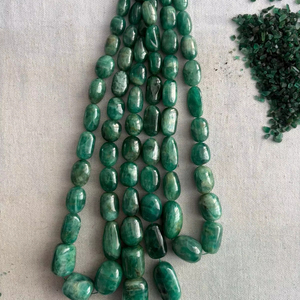 <b>Dark</b> <b>Shade</b> Green Emerald Beryl Stone Smooth Tumble Beads Necklace 8-10mm Length 18 Inch 4 Layers Beryl Beaded Vintage Party Wear - Product Image 2