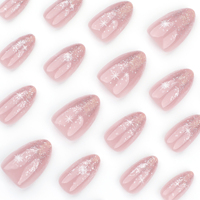 24 faux ongles à presser en acrylique, courts, forme amande, rose pur, dégradé pailleté, motif étoiles, personnalisables, 3576