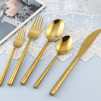 Luxe martelé cylindre poignée 18/10 acier inoxydable métal cuillère fourchette or complet Table couverts ensembles pour les mariages